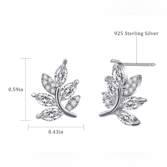 925 Sterling silver leaf earring studs - Picture 2 of 4